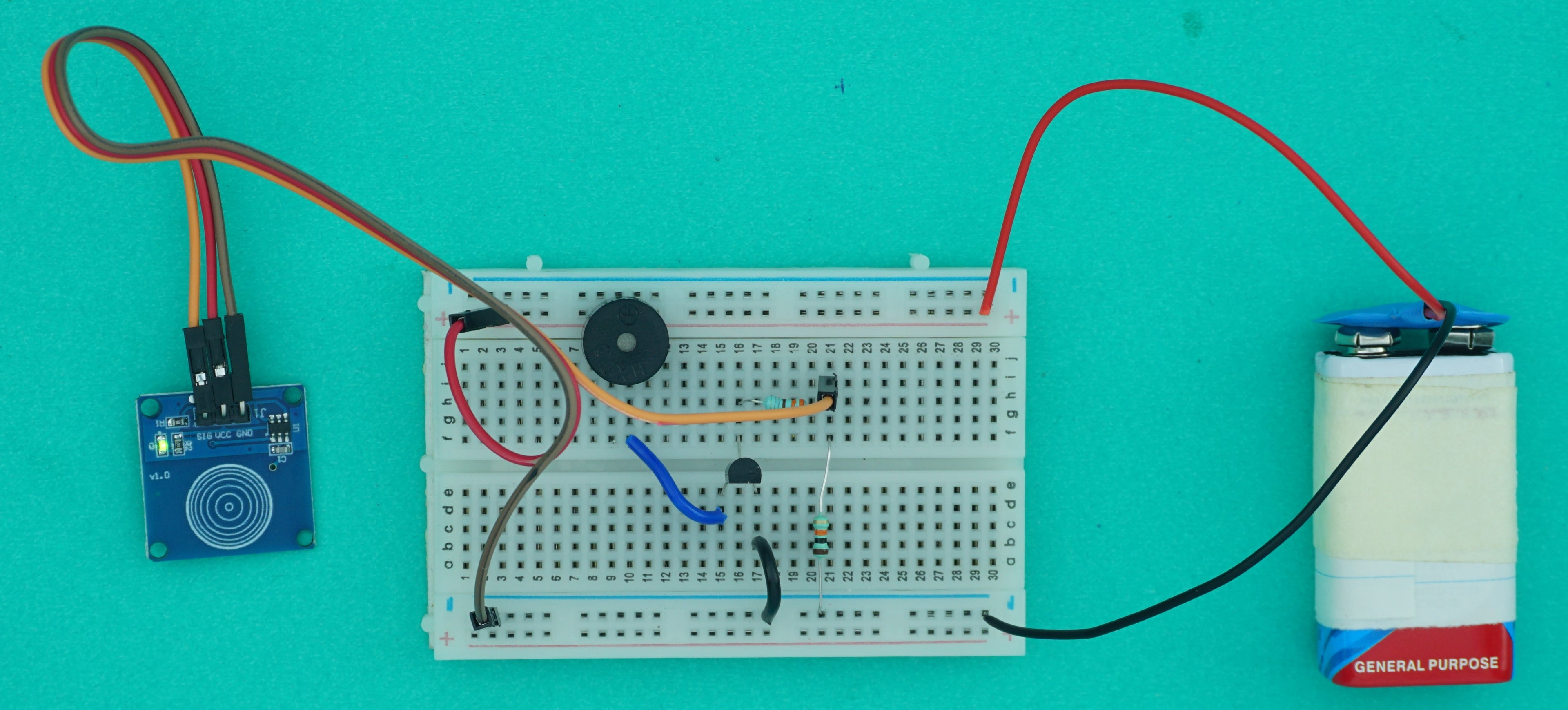 Touch Switch Circuit on Breadboard