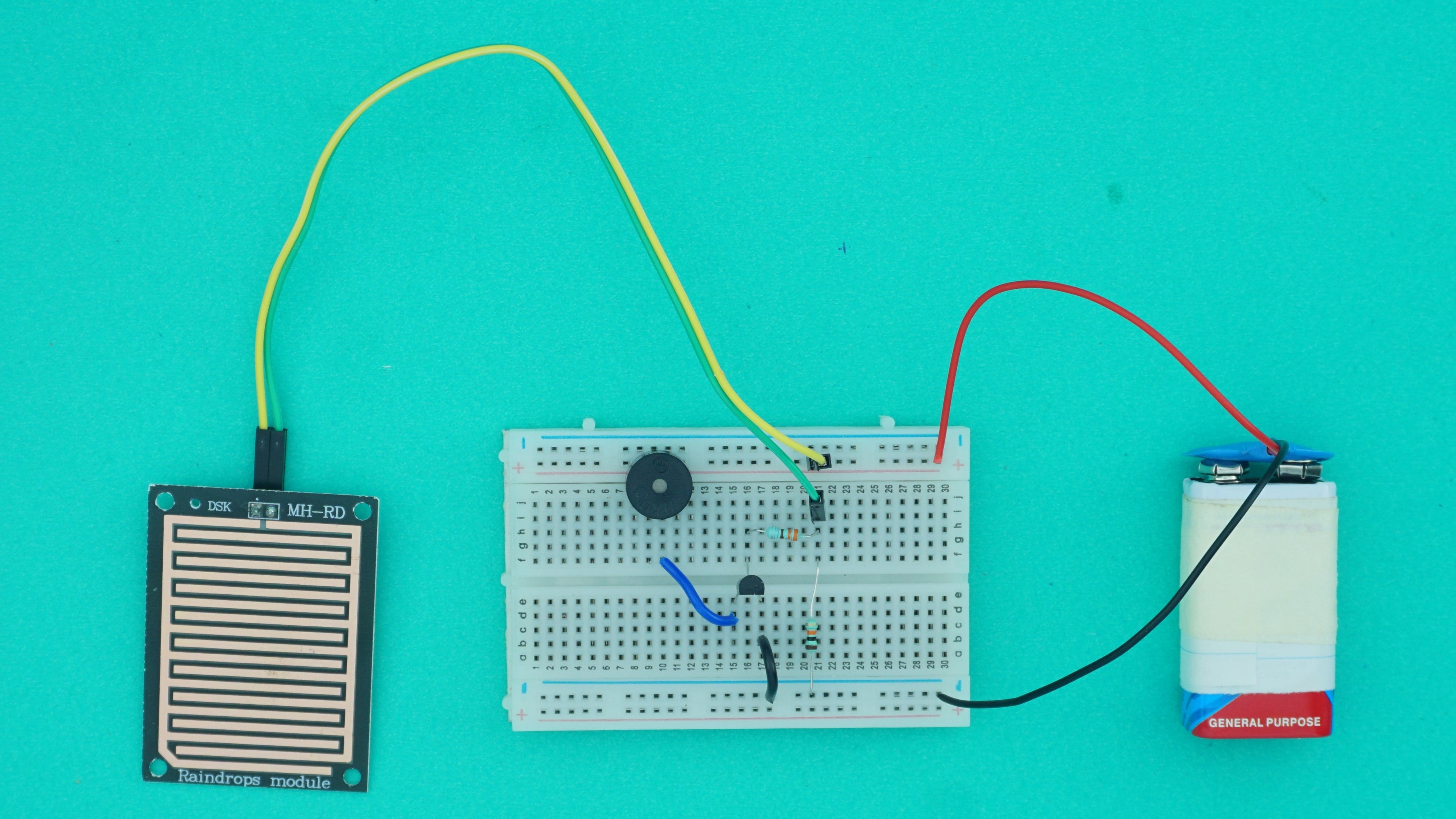 Rain Alert  Indicator Circuit on Breadboard