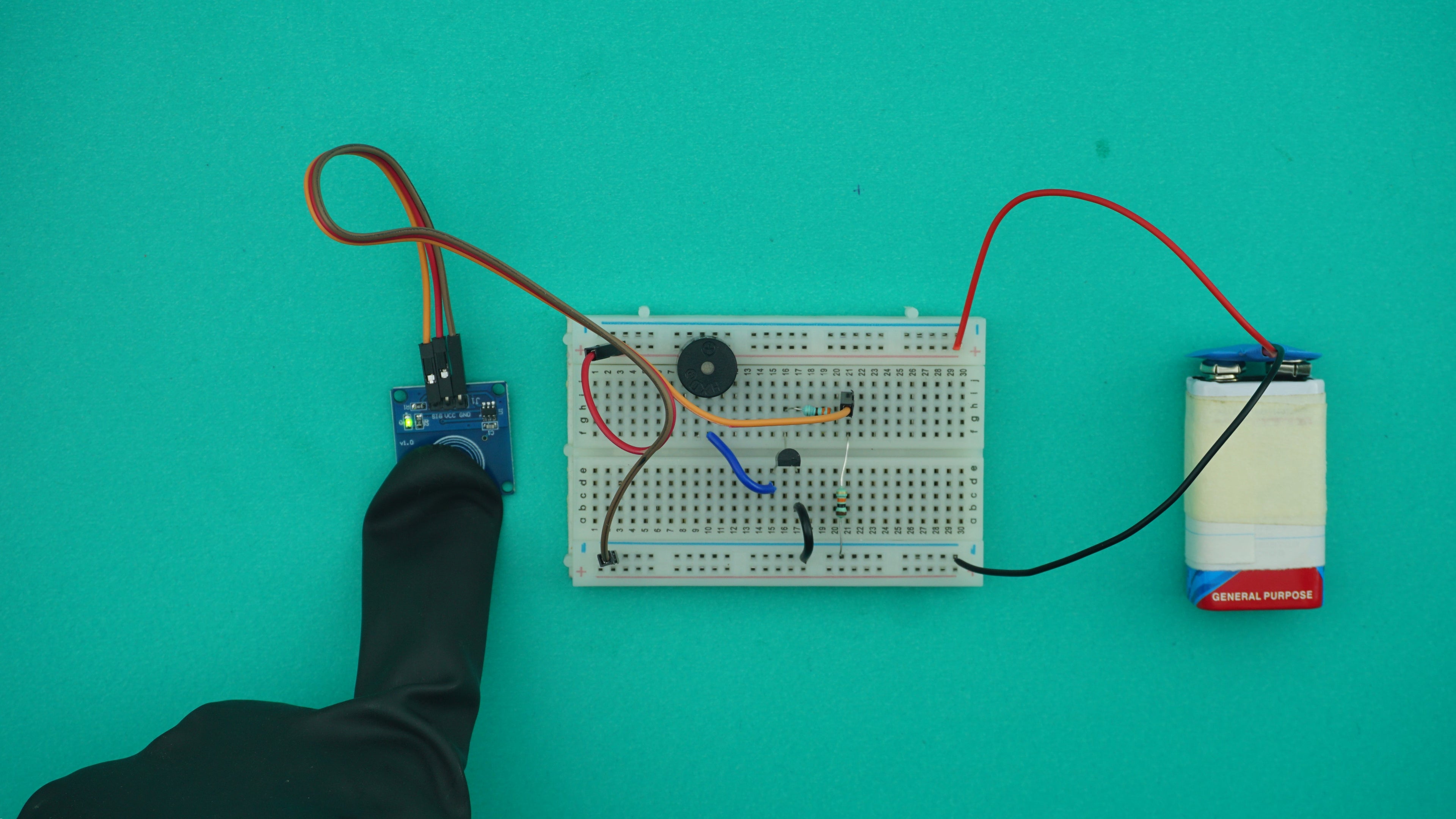 Touch Switch Circuit on Breadboard